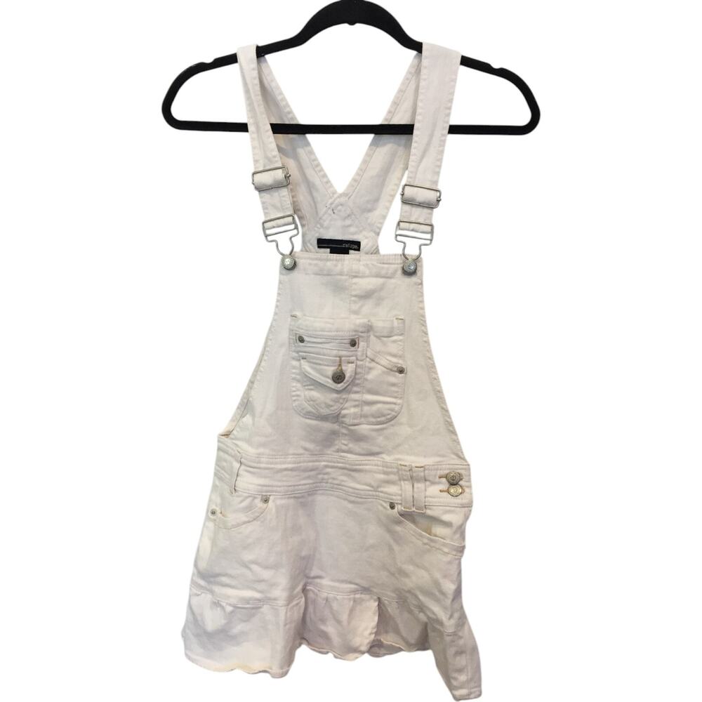 Refuge Juniors Bib Overall Denim Skirt Womens 1 White Denim Adjustable Strap